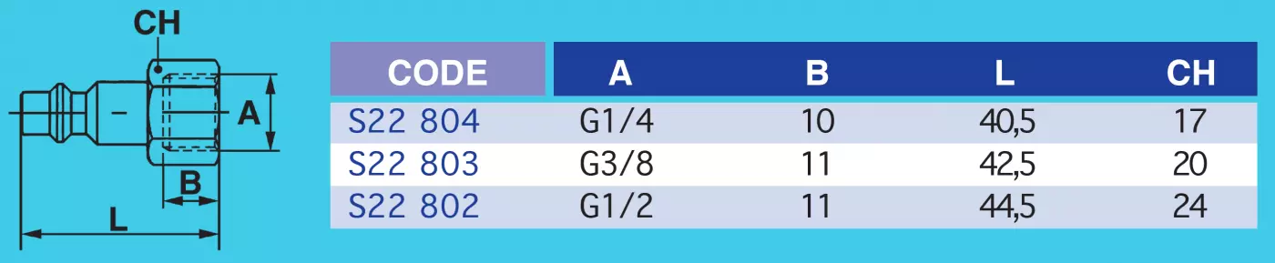 Embout acier traité coupleur pneumatique ISO-B DN8 femelle cylindrique 3/8"