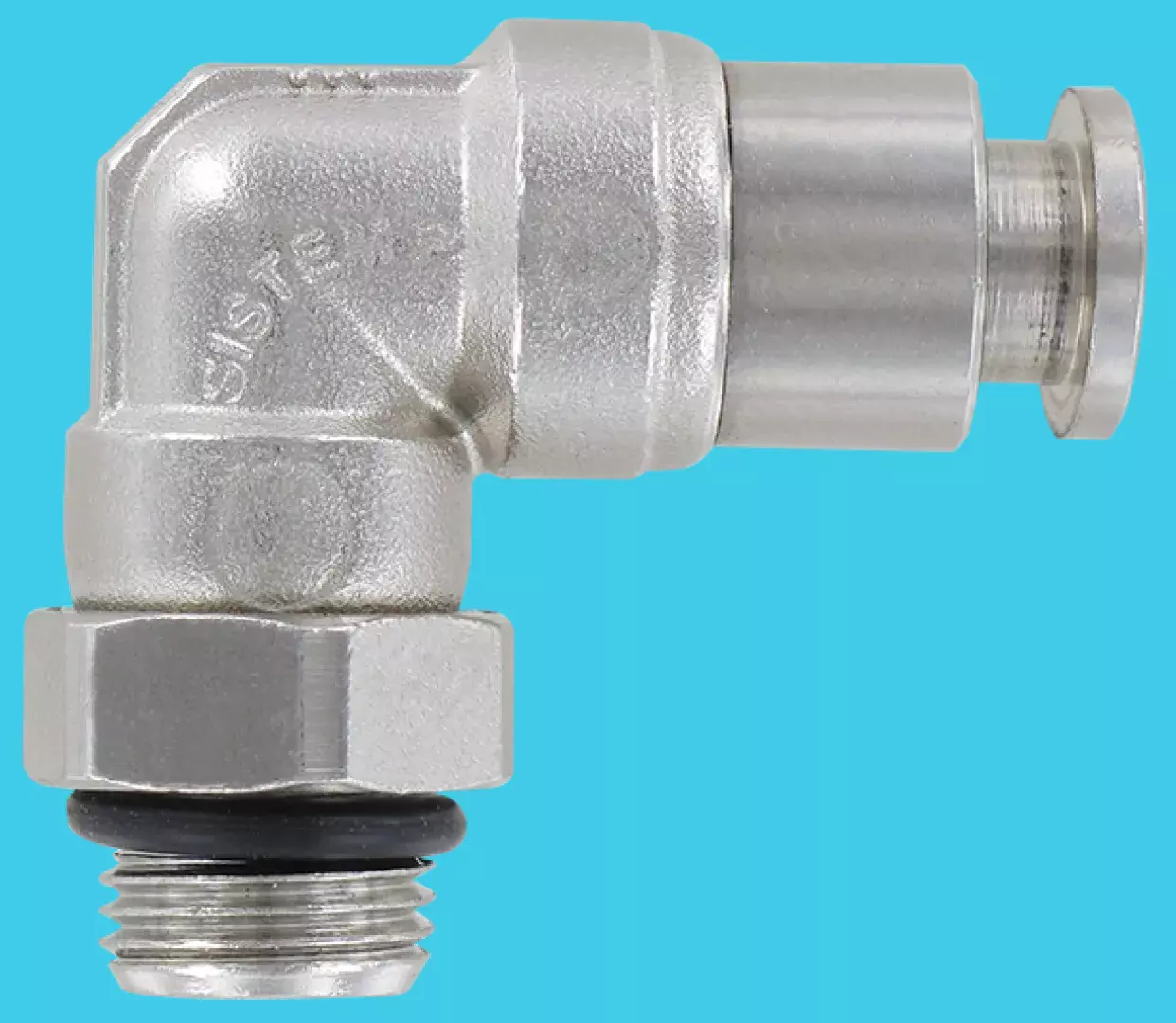 Raccord instantané laiton nickelé en L mâle orientable cylindrique G1/8"-T4