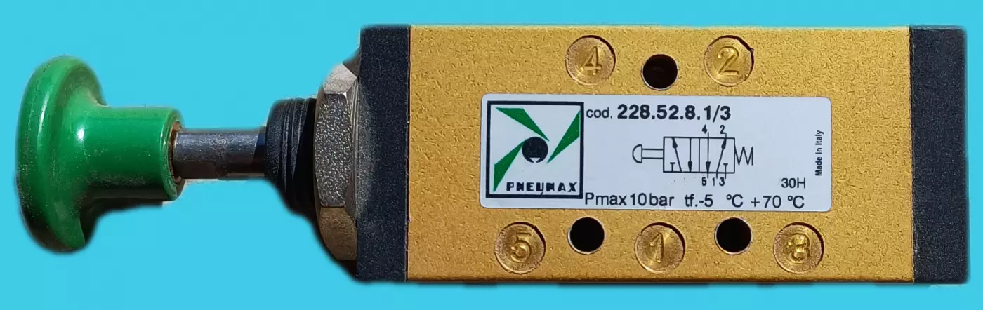 Distributeur pneumatique à bouton "pousser-tirer" 5/2-G1/8 tiret bistable