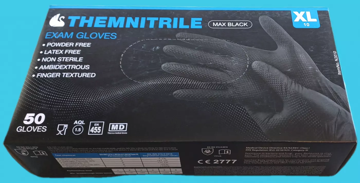Gants jetables nitrile noirs, renforcés - TAILLE XL -