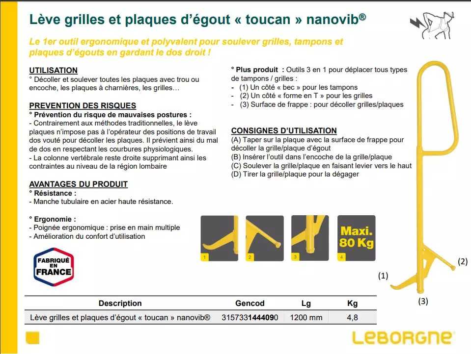 LEVE GRILLES ET PLAQUES D'EGOUT " TOUCAN"
